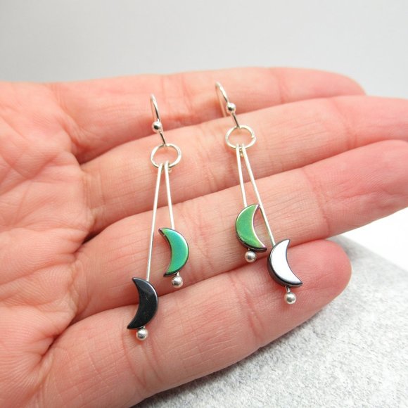 Hematite Moon dangle Earrings - Picture 1 of 9